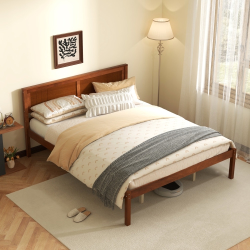 Sturdy Bed Frame with Wood Headboard and Slatted Foundation