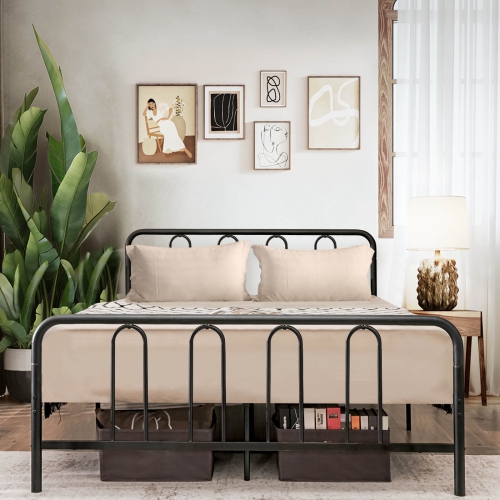 Sturdy Metal Bed Frame with Headboard and Footboard for Bedroom