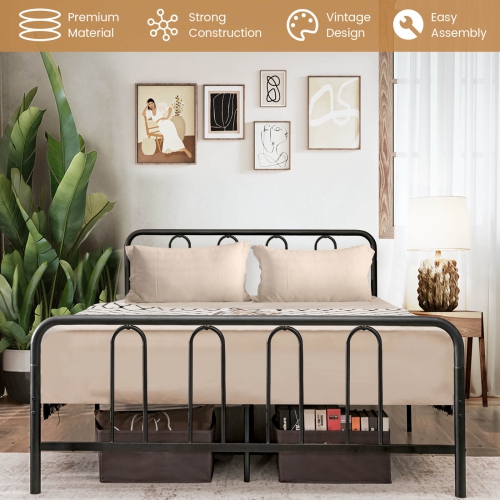 Sturdy Metal Bed Frame with Headboard and Footboard for Bedroom