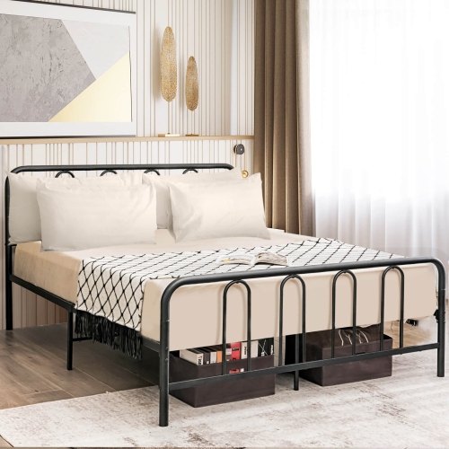 Sturdy Metal Bed Frame with Headboard and Footboard for Bedroom