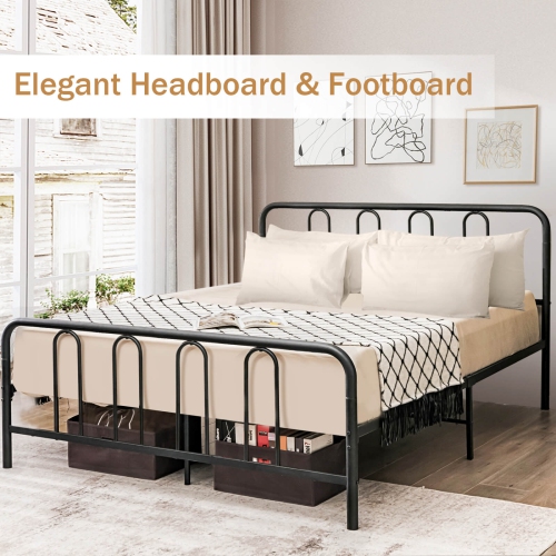Sturdy Metal Bed Frame with Headboard and Footboard for Bedroom