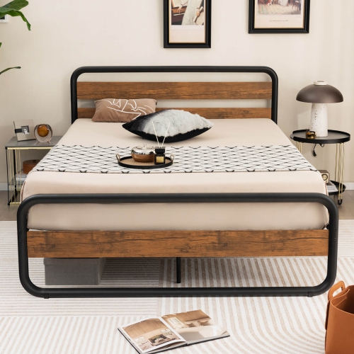 Modern Arc Platform Bed Frame with Headboard and Foot board