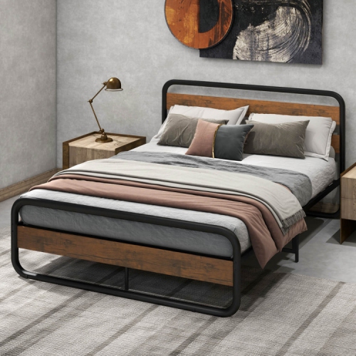 Modern Arc Platform Bed Frame with Headboard and Foot board