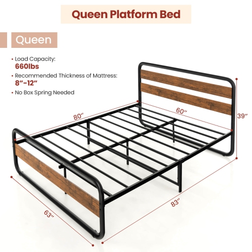 Modern Arc Platform Bed Frame with Headboard and Foot board