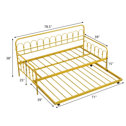 Metal Daybed with Trundle Bed and Lockable Wheels for Guest Room