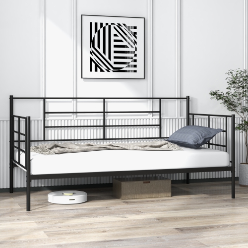 Metal Daybed Sofa Bed Frame with Armrests and Backrest for Living Room