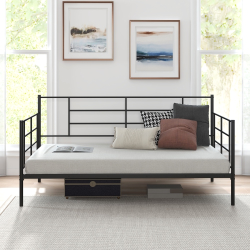 Metal Daybed Sofa Bed Frame with Armrests and Backrest for Living Room
