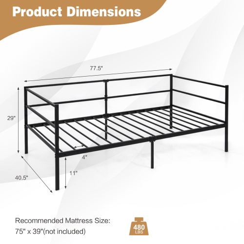 Metal Daybed Frame for Living Room or Bedroom Sleeping and Seating Space