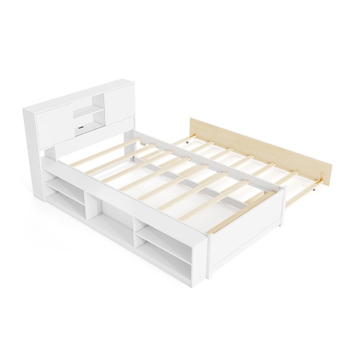 Space Saving Bed Frame with Trundle Bed and Convenient Power Outlets
