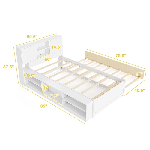 Space Saving Bed Frame with Trundle Bed and Convenient Power Outlets