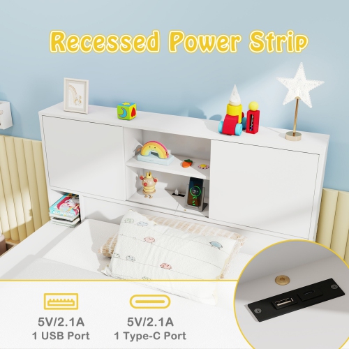 Space Saving Bed Frame with Trundle Bed and Convenient Power Outlets