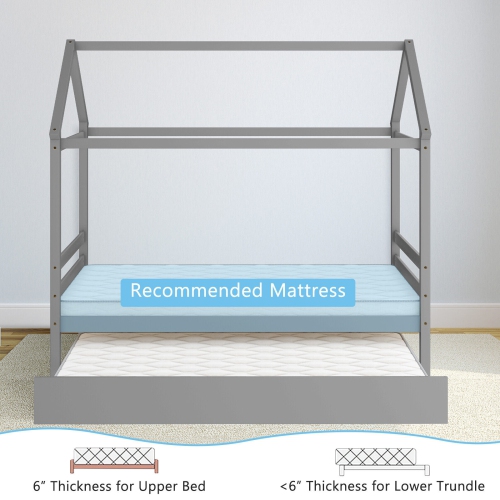 Kids Platform Bed Frame with Roof Design for Bedroom or Playroom