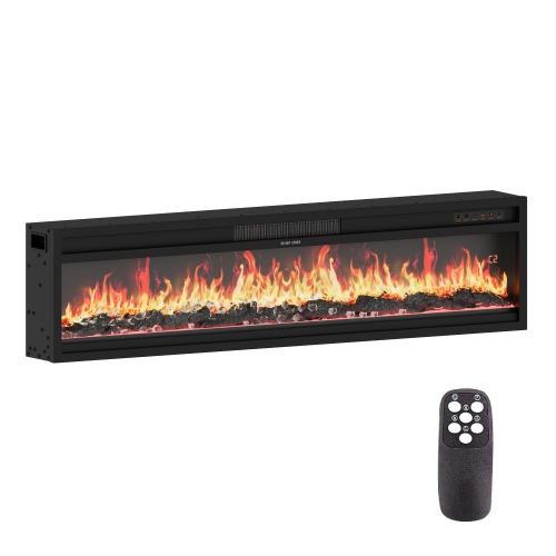 Famapy 46-Inch Electric Fireplace with Adjustable Heat & 12-Color LED Lighting – Modern Black Design with Crystal Stones & Log Insert,,Black