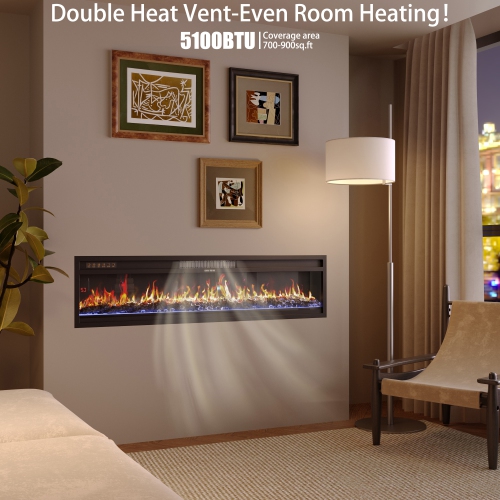 Famapy 46-Inch Electric Fireplace with Adjustable Heat & 12-Color LED Lighting – Modern Black Design with Crystal Stones & Log Insert,,Black