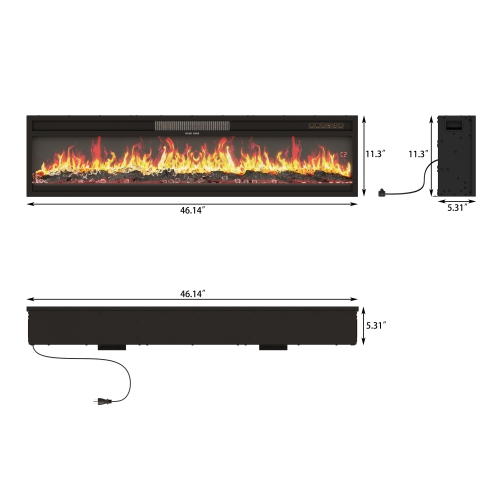 Famapy 46-Inch Electric Fireplace with Adjustable Heat & 12-Color LED Lighting – Modern Black Design with Crystal Stones & Log Insert,,Black