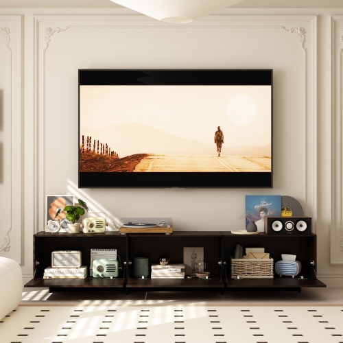 Meuble moderne pour téléviseur Famapy avec support intégré – Convient aux téléviseurs au-dessus du 70&nbsp;pouces, beaucoup d'espace de rangement et