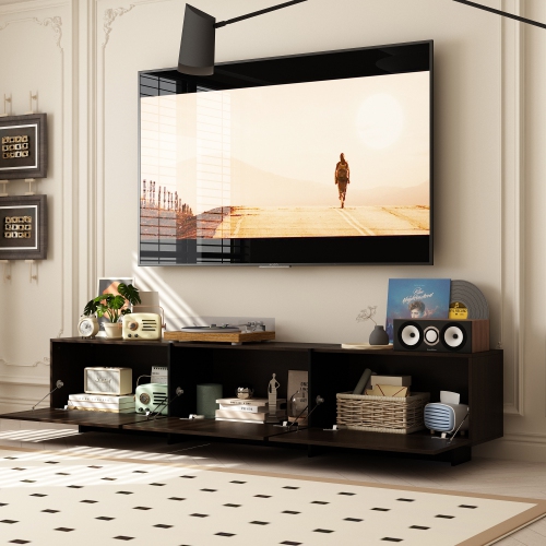 Meuble moderne pour téléviseur Famapy avec support intégré – Convient aux téléviseurs au-dessus du 70&nbsp;pouces, beaucoup d'espace de rangement et