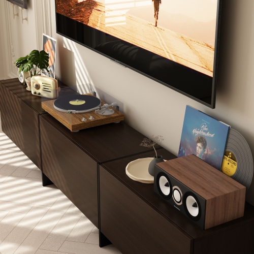 Meuble moderne pour téléviseur Famapy avec support intégré – Convient aux téléviseurs au-dessus du 70&nbsp;pouces, beaucoup d'espace de rangement et