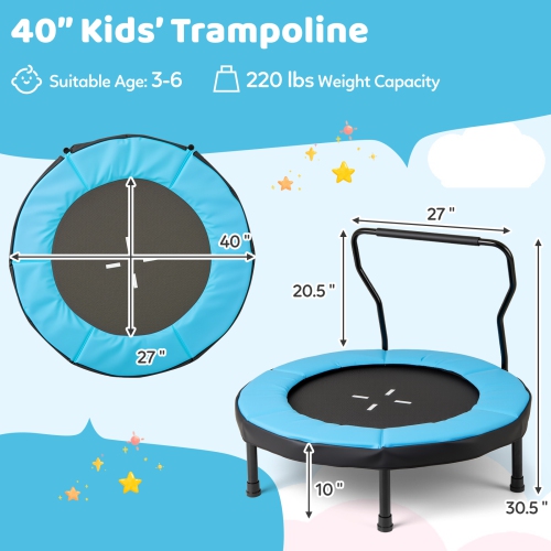 Gymax 40'' Trampoline for Kids Indoor/Outdoor Fitness Trampoline w/ Foam Handlebar