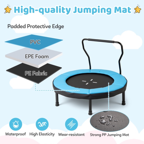 Gymax 40'' Trampoline for Kids Indoor/Outdoor Fitness Trampoline w/ Foam Handlebar
