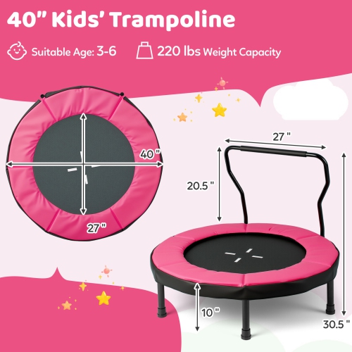 Gymax 40'' Trampoline for Kids Indoor/Outdoor Fitness Trampoline w/ Foam Handlebar