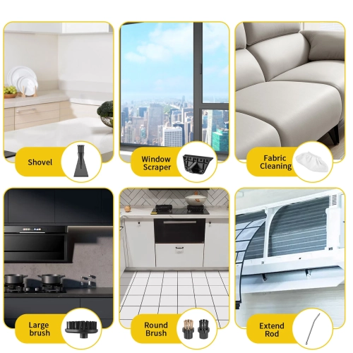 Portable handheld cleaner, high-temperature steam cleaner, 15-second fast heating, suitable for air conditioners, range hoods, stoves - yellow-white