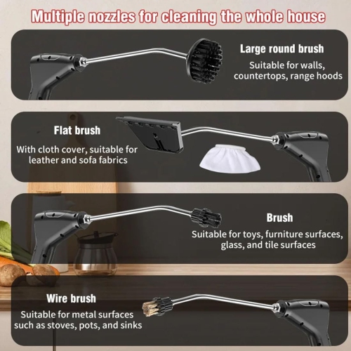 1500W 3Bar Cordless High Pressure Washer Steam Cleaner Handheld Steam Mop with 1.2L Water Tank, 6 Speeds, 4 Spray Heads for Carpet Floor Cleaning