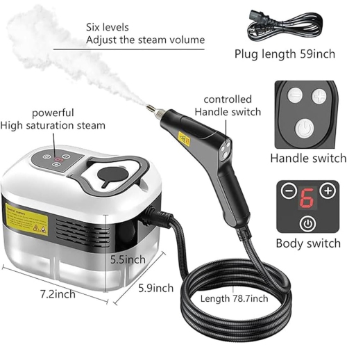 1500W 3Bar Cordless High Pressure Washer Steam Cleaner Handheld Steam Mop with 1.2L Water Tank, 6 Speeds, 4 Spray Heads for Carpet Floor Cleaning