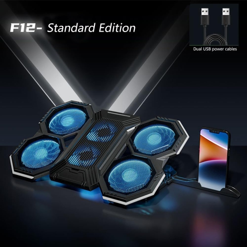 Laptop Cooling Pad, 12"-17" Gaming Laptop Cooling Pad with 6 Quiet Fans and 2 USB 2.0 Ports, Adjustable Stand Height Angle