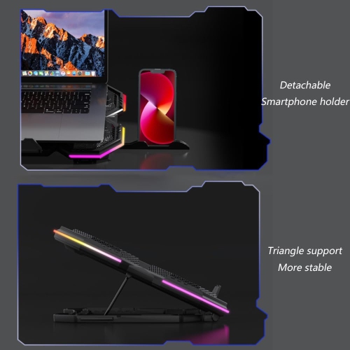 Laptop Cooling Pad, 12"-17" Gaming Laptop Cooling Pad with 6 Quiet Fans and 2 USB 2.0 Ports, Adjustable Stand Height Angle