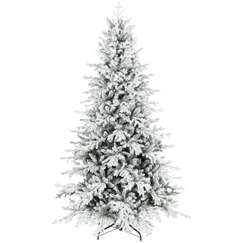 HOMCOM 7ft Artificial Flocked Christmas Tree, Full Snow Pine Tree Holiday Decor, Hinged Xmas Tree with Realistic Tips, Metal Stand, Easy Assembly