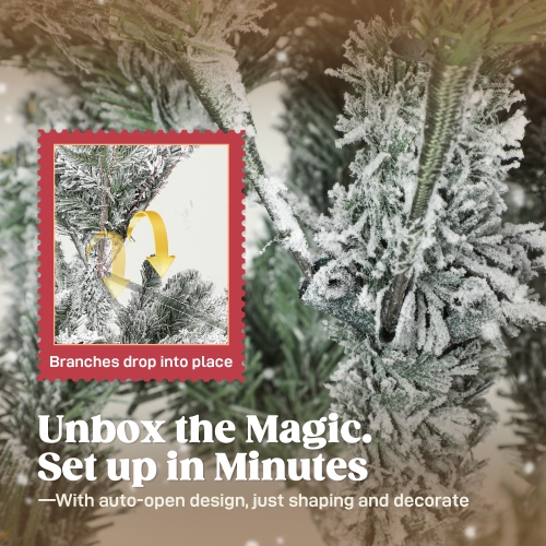 HOMCOM 7ft Artificial Flocked Christmas Tree, Full Snow Pine Tree Holiday Decor, Hinged Xmas Tree with Realistic Tips, Metal Stand, Easy Assembly