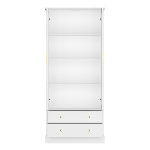Famapy Modern White Bookcase with Glass Doors, Adjustable Shelves – Stylish Storage and Display Cabinet for Living Room, Office, or Kitchen,,White