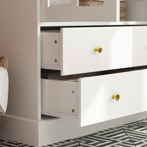 Famapy Modern White Bathroom Cabinet with Glass Doors, Gold Handles & Adjustable Shelves – Stylish Storage and Display Solution for Bathrooms,,White