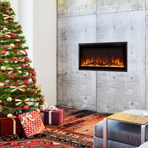 Modern Recessed Electric Fireplace with Remote Control and Custom Flame Settings