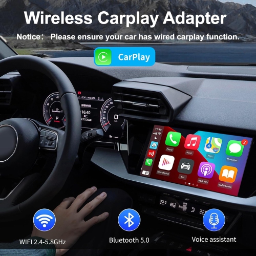 Wireless CarPlay Adapter for Apple iPhone, No Lag for Convert Wired to Wireless CarPlay Adapter from iOS10+
