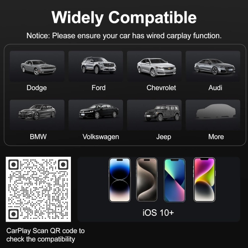 Wireless CarPlay Adapter for Apple iPhone, No Lag for Convert Wired to Wireless CarPlay Adapter from iOS10+