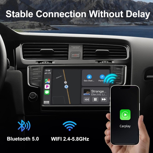 Wireless CarPlay Adapter for Apple iPhone, No Lag for Convert Wired to Wireless CarPlay Adapter from iOS10+