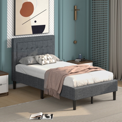Upholstered Platform Bed Frame with Stylish Button Tufted Headboard