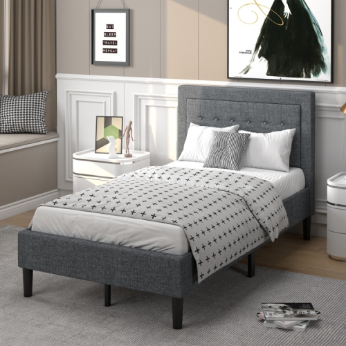 Upholstered Platform Bed Frame with Stylish Button Tufted Headboard