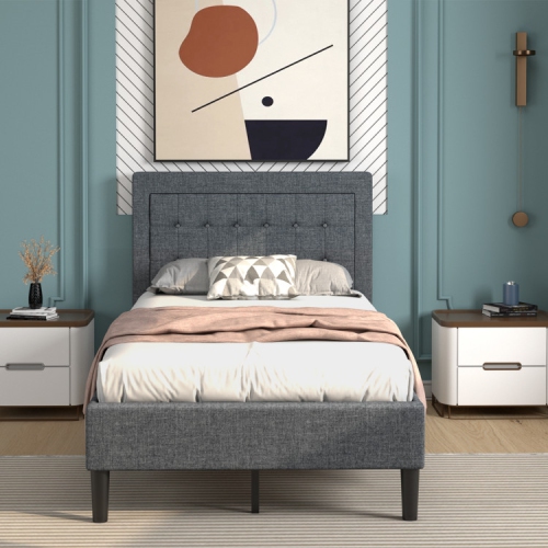 Upholstered Platform Bed Frame with Stylish Button Tufted Headboard