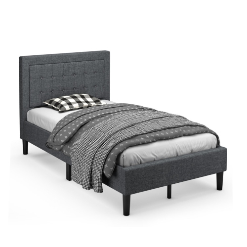 Upholstered Platform Bed Frame with Stylish Button Tufted Headboard