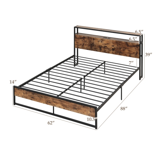 Modern Bed Frame with Storage Headboard and Convenient Charging Ports
