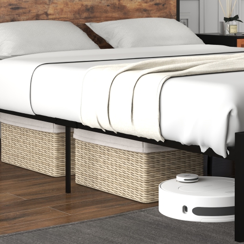 Modern Bed Frame with Storage Headboard and Convenient Charging Ports