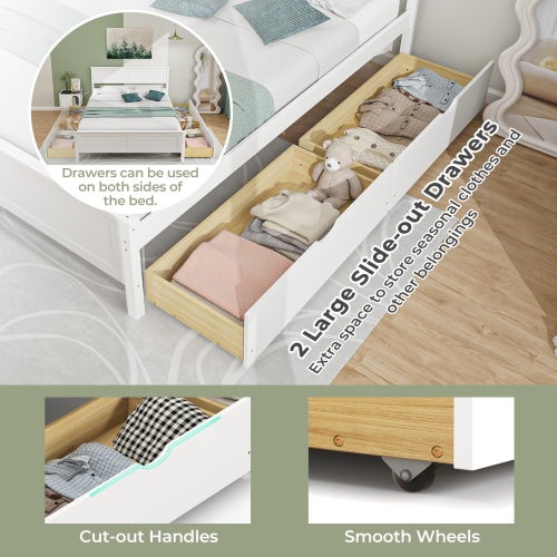 Bed Frame with Solid Wood Headboard and Under bed Storage Drawers