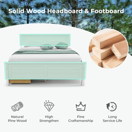 Bed Frame with Solid Wood Headboard and Under bed Storage Drawers