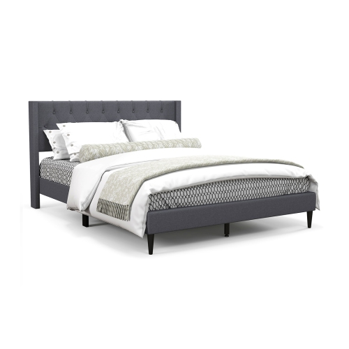 Platform Bed with Upholstered Frame and Button Tufted Wing back Headboard