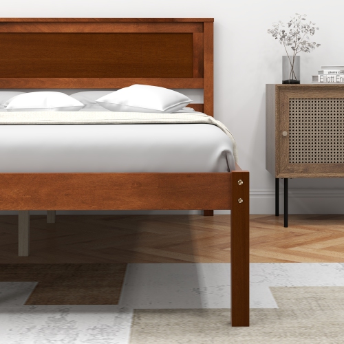 Sturdy Bed Frame with Wood Headboard and Slatted Foundation