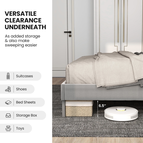 Platform Bed Frame with Tall Headboard and Durable Wooden Slats