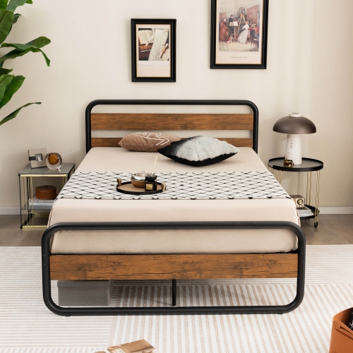 Modern Arc Platform Bed Frame with Headboard and Foot board